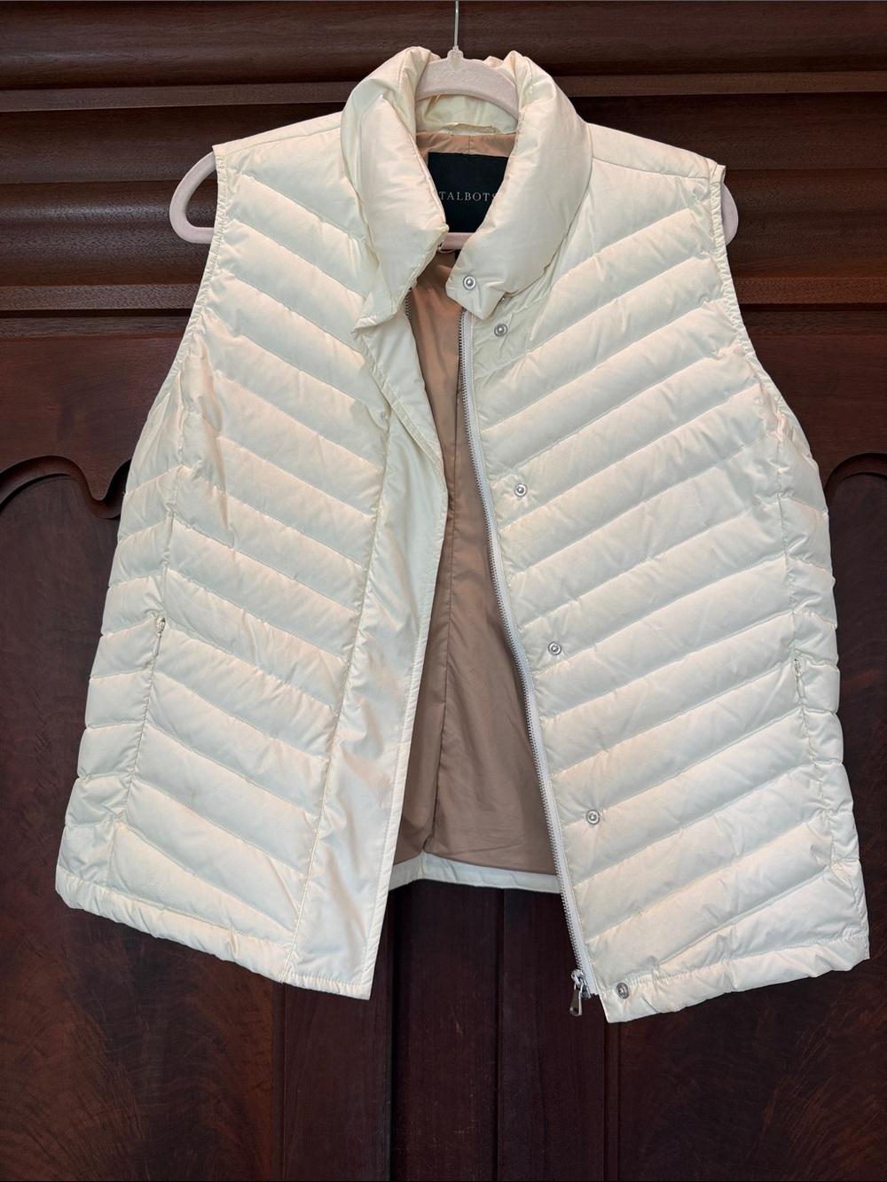 Talbots Ivory Quilted Sleeveless Down Filled Puffer Vest